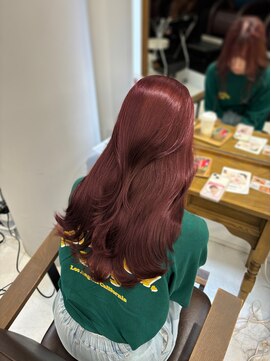 ハピネス 梅田茶屋町店(HAPPINESS) 韓国レイヤーロング ブリーチなしダブルカラー チェリーレッド
