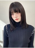 暗髪黒髪韓国イメチェンミディアムレイヤーカット小顔重め前髪