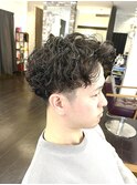 ツイストスパイラルパーマツーブロックマッシュメッシュフェード