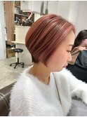 30代40代50代60代白髪ぼかしハイライト/ピンクベージュ/ショート