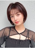 耳かけショートボブ/30代/40代/50代/チェリーブラウン