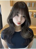 10代20代30代上品韓国くびれひし形レイヤー透明感艶髪グレージュ