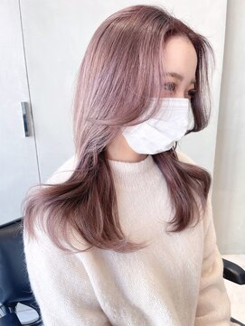 ヘアサロンガリカアオヤマ(hair salon Gallica aoyama) 【田中杏実】ワンホンヘア/透明感ピンクベージュ/くびれミディ