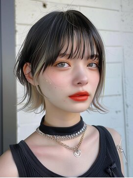 レヴ 草加店(LEV.) メチェン　外ハネ　ボブ　美髪　ワイドバング　ブルーブラック