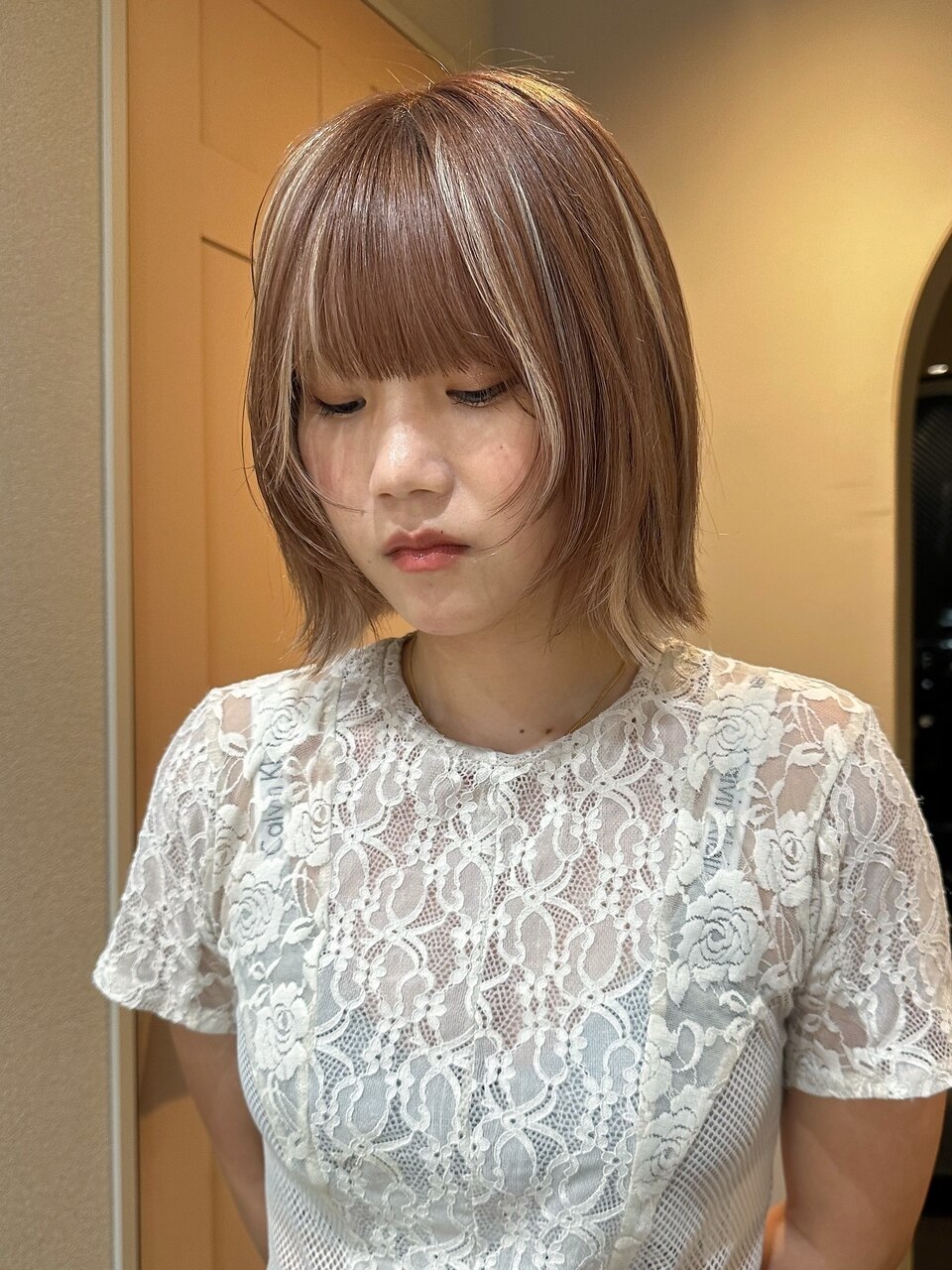 ピンクベージュ/ブリーチ/ボブ/表参道/原宿