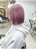 切りっぱなしボブタッセルボブブリーチカラーピンクベージュ