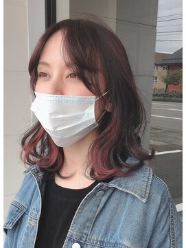 ナンバー(number+) 20代30代伸ばしかけインナーカラーピンクベージュ外ハネ無造作