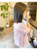ミディアムボブ切りっぱなしボブ暗髪カラー20代30代40代レイヤー