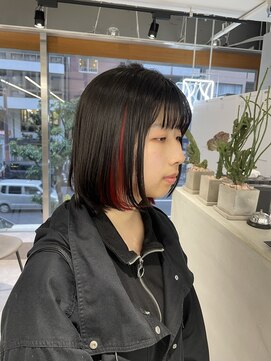 ファイブバイジエクト 堀江(FIVE by The Ect) インナーカラー　イヤリングカラー　インナー赤　レッドカラー