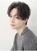 韓国ヘアニュアンスパーマコンマバングセンターパート黒髪