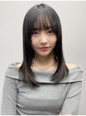 小顔 前髪 レイヤーカット オリーブグレー 黒髪"