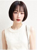 切りっぱなしボブ/ダークアッシュ/小顔似合わせカットp越谷