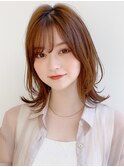 前髪 アンブレラカラー こなれミディ イメチェン ウェーブパーマ