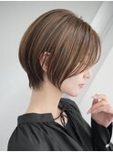 横浜西口大人ショートボブココアベージュ前髪なしグレージュ40代