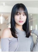 ストレート韓国レイヤーハッシュカット小顔前髪アッシュブラック