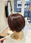 40代50代60代/ピンクハイライト/流し前髪/前下がりショート