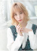 オン眉/ダブルカラー/ホワイトブロンド/ニュアンスパーマ/30代g