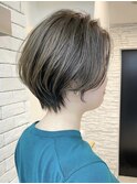 白髪ぼかし/ひし形/癖毛/大人ショートボブ/60代50代40代