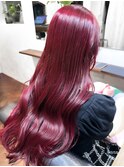 【白石】ブリーチなし赤髪ワインレッド暖色艶カラーロング原宿