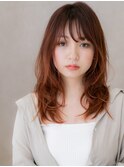 レイヤーカット/オレンジブラウン/ゆるふわ巻き/顔周りレイヤーe
