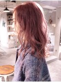 セミロングスタイル 　ベビーピンク　ダブルカラー