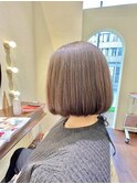 寒色系透明感ボブスタイル アッシュオリーブ/30代