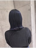 切りっぱなしロブ　ブリーチ　ネイビーブルー　おおたかの森