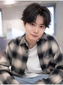 韓国マッシュダークアッシュニュアンスパーマメンズカット黒髪