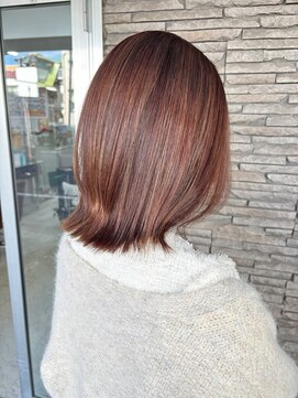 ハイバレーヘアーメゾン(HIGH VALLEY HAIRMAISON) ミディアムボブ顔まわりカットピンクブラウン岡山南中央町