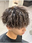 ハイライトメッシュパーマ/ツイストスパイラル/ブリーチ/メンズ