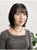 大人30代透け感ブラックのミニボブウルフ