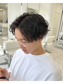 波巻きスパイラルパーマメンズマッシュツイストブルーブラック