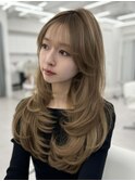 カーテンバング　ワンカールレイヤー　ブリーチなしベージュ