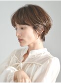 切りっぱなしショート・ボブ/絶壁解消/前髪なし/40代/30代/丸顔