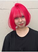 14819ブリーチ＆ダブルカラーニュアンスチェリーレッド韓国ボブ