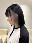 7902黒髪アッシュハイトーングラデーションインナーカラーボブ