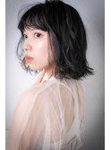インナーカラーハイライト黒髪Aラインボブパーマv越谷20代30代