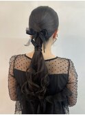 ローポニー　ポニーテール　リボンアレンジ　結婚式　20代30代