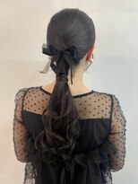 ジゼル 博多筑紫口店(GiseL)&nbsp;ローポニー　ポニーテール　リボンアレンジ　結婚式　20代30代