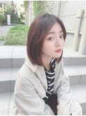 長め前髪ミディアムボブ×チェリーブラウン[横浜駅]