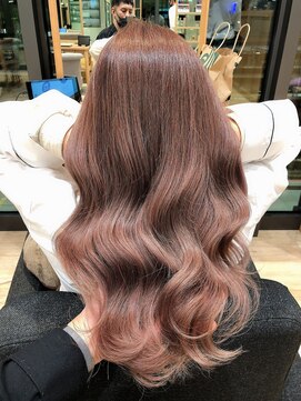 ブリーチなしピンクベージュ透明感カラー極艶カラー