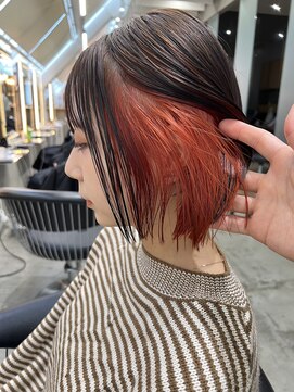 ロンドワン 三宮元町(Lond one) オレンジカラー/ブリーチ一回/切りっぱなしボブ