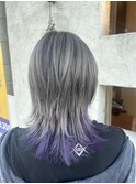 メンズウルフ　インナーカラー　シルバー×ラベンダー