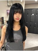9216黒髪グレージュ髪質改善レイヤーワンカール韓国ストレート