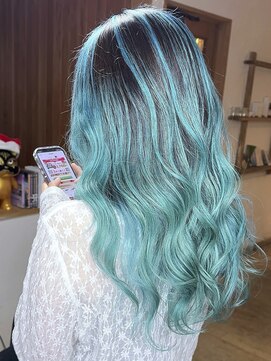 ブレイズヘアー(BLAZEhair) 【水色系デザイン】初音ミクバレイヤージュ×ブリーチ２回