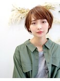 ショートボブ/マロンベージュ/Aライン/かきあげ/前髪［銀座駅］