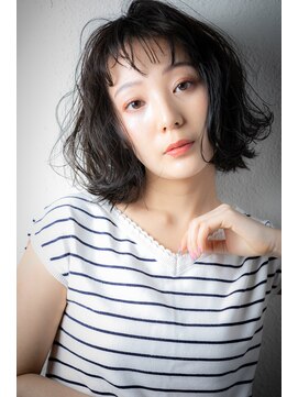 カバーヘア ブリス 志木南口駅前店(COVER HAIR bliss) オン眉黒髪くびれミディアム外ハネボブパーマv志木20代30代40代