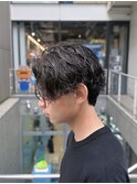 センターパート+パーマスタイル