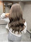 バレイヤージュ、ハイライト、レイヤーロング、グレーベージュ