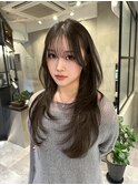 オリーブグレー/韓国レイヤーカット/マロンベージュ/黒髪/小顔